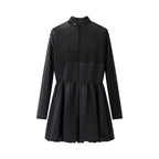 Damen elegantes Auftakt-Kleid mit transparenten Ärmeln und hohem Kragen EB