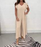 Damen Weit geschnittenes Jumpsuit mit V-Ausschnitt EB