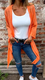 Damen Longcardigan aus leichtem, strukturiertem Material mit offenem Schnitt EB