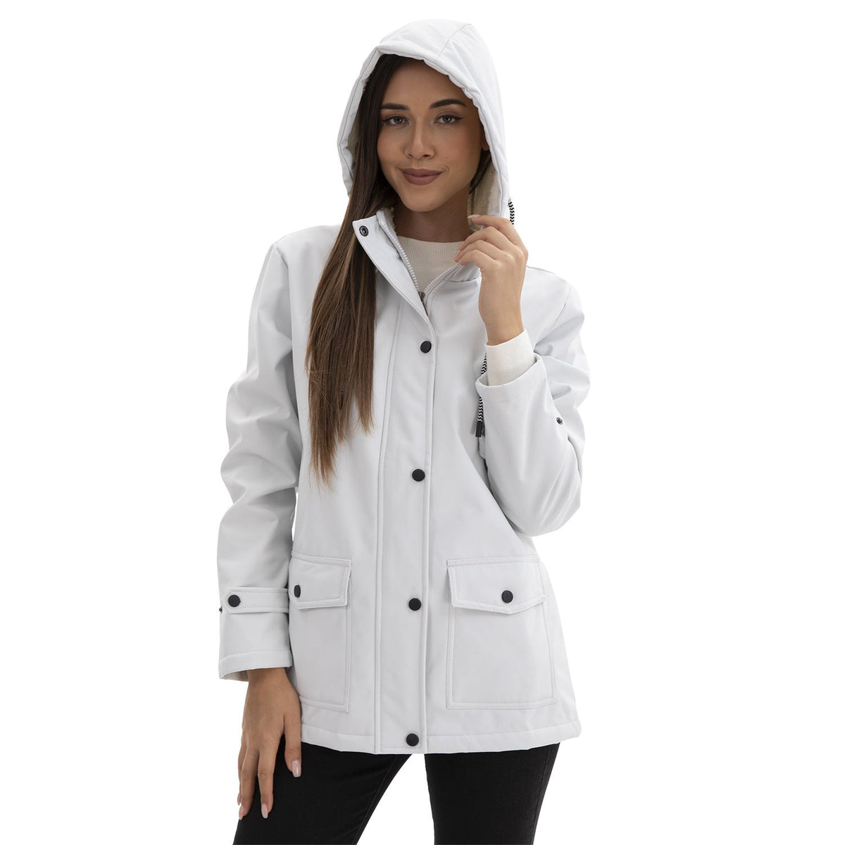 Damen nan wasserabweisender Parka mit Teddyfutter verstellbarer Kapuze und aufgesetzten Taschen EB