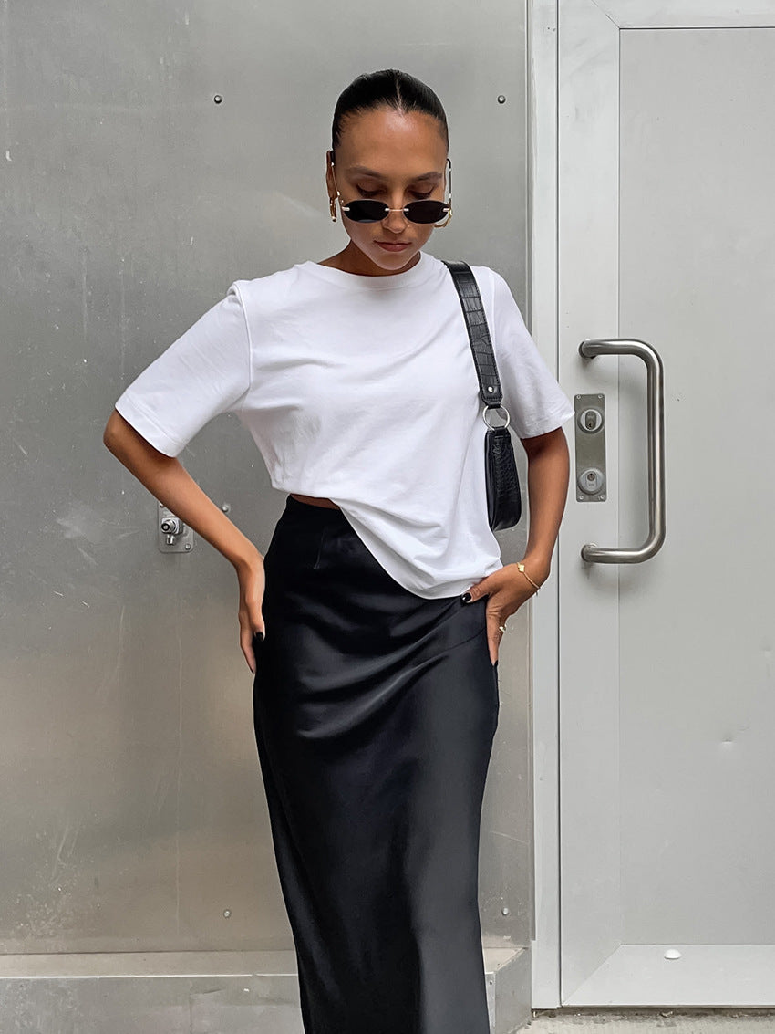 Damen Eleganter Maxirock mit hohem Schnitt und fließendem Stoff EB