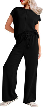 Damen lässiges Jumpsuit mit weit geschnittenem Bein und elastischem Bund EB