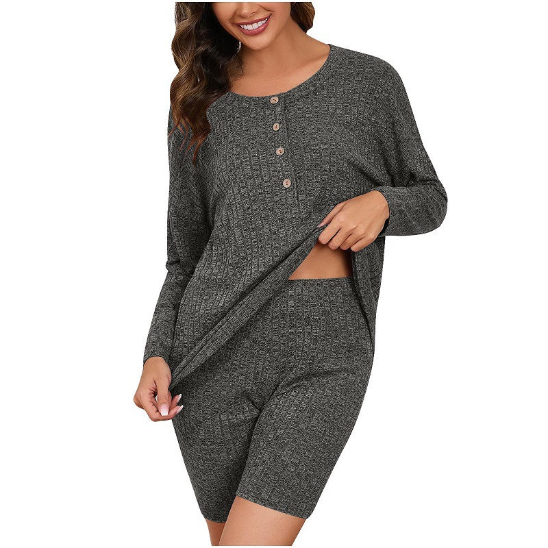 Damen Komfortables Lounge-Set mit langärmligem Oberteil und Shorts EB