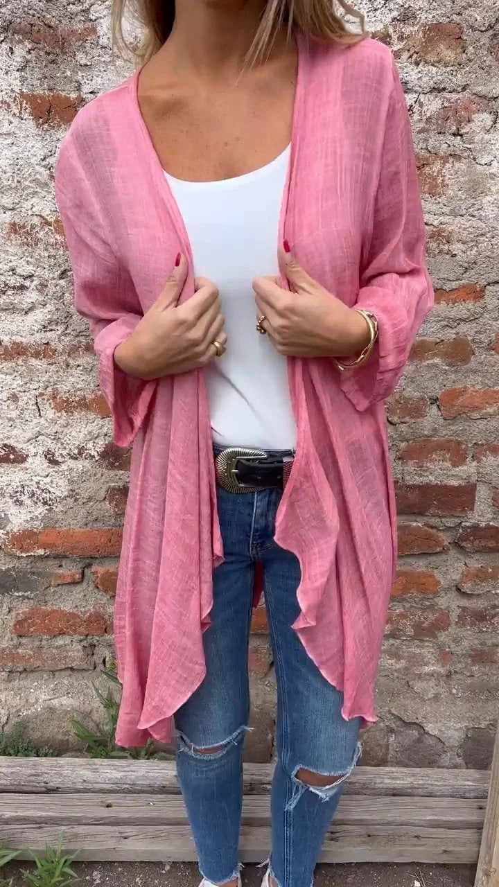 Damen Longcardigan aus leichtem, strukturiertem Material mit offenem Schnitt EB