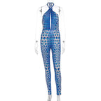 Damen Bodycon Jumpsuit mit tiefem V-Ausschnitt und exklusivem Muster EB