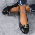 Damen Ballerinas mit modischem Schleifenakzent und Glitzerdetails EB
