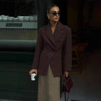 Damen elegante Oversized-Blazerjacke mit doppelter Knopfleiste und Taschen EB