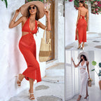 Damen elegantes Häkel-Kleid mit seitlichem Schlitz EB