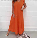 Damen Weit geschnittenes Jumpsuit mit V-Ausschnitt EB
