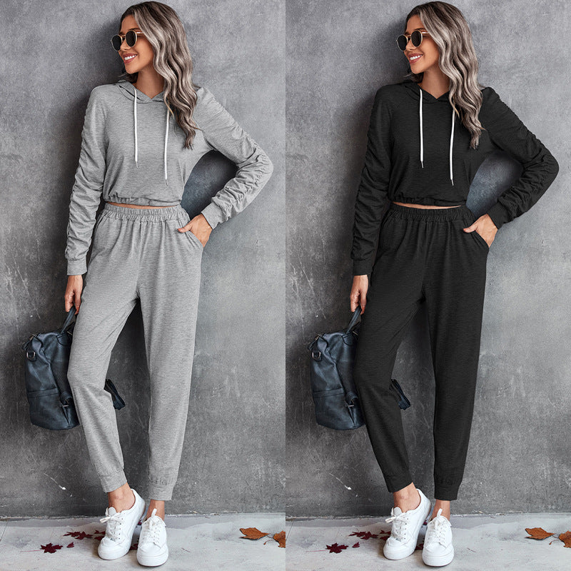 Damen bequemer Hoodie-Overall mit praktischen Taschen und elastischem Taillenzug EB