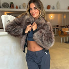 Damen Kunstpelzjacke mit voluminösen Ärmeln EB