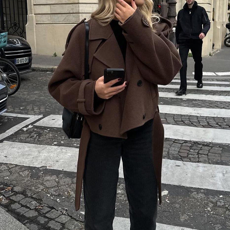 Damen stylische, taillierte Kurzmantel EB