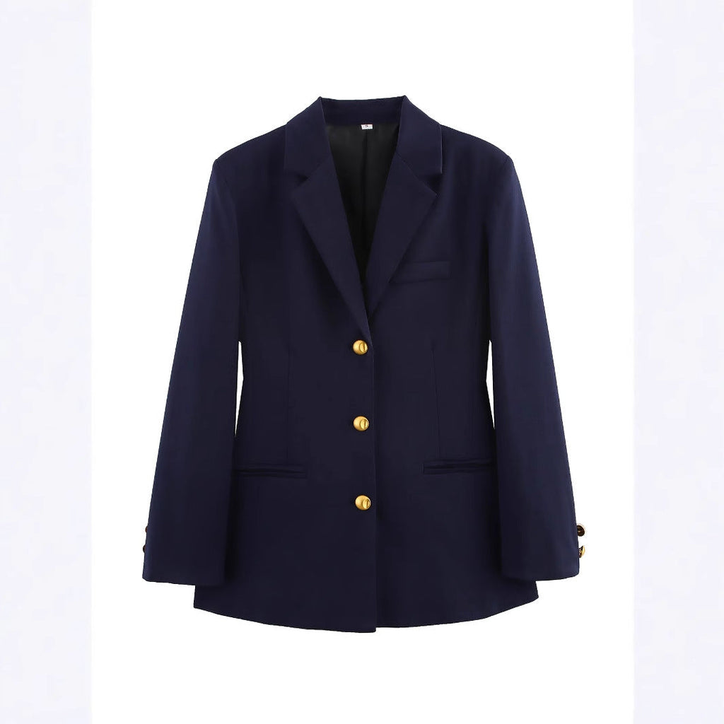 Damen elegante karierte Blazerjacke mit Goldknöpfen EB
