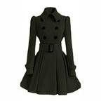 Damen moderner Trenchcoat mit tailliertem Schnitt und Doppelknöpfen EB
