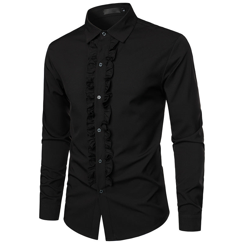 Herren elegantes Langarmhemd mit Rüschenverzierung EB