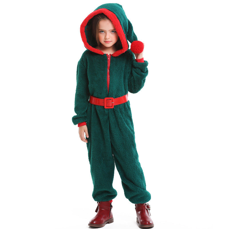 Gemütlicher Weihnachts-Overall für Mädchen mit Kapuze und Gürtel