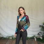 Damen Glitzernde Paillettenjacke mit modischem Schnitt EB