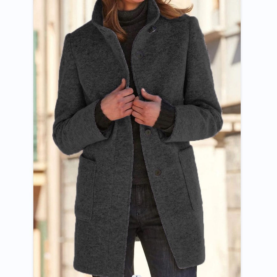 Damen hochwertige Wolljacke im klassischen Design mit großen Taschen EB