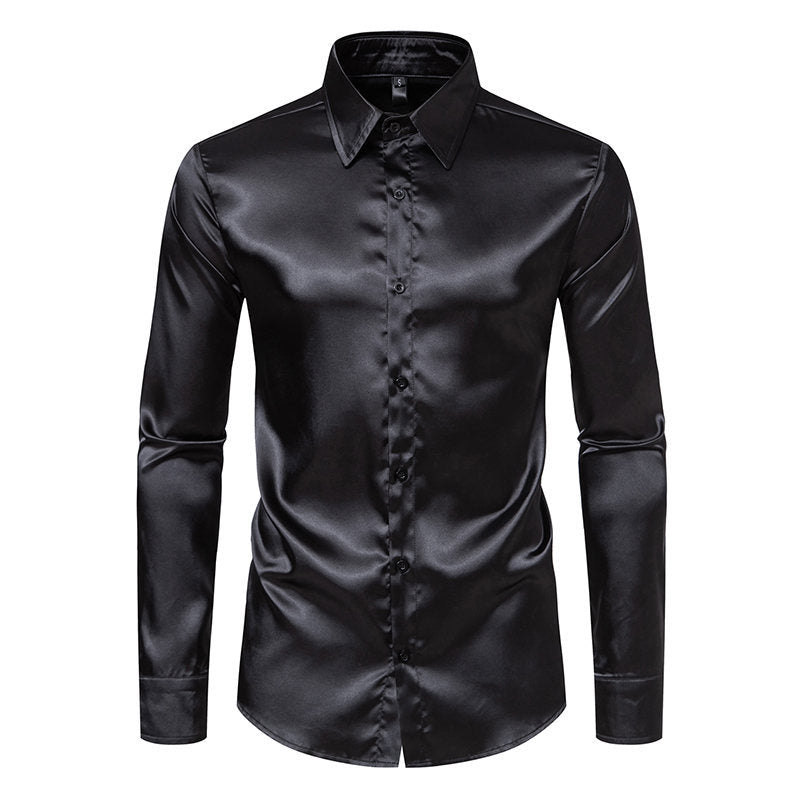Herren Elegantes Satin-Hemd mit glänzender Oberfläche und modernem Schnitt EB
