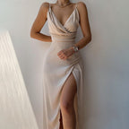 Damen Elegantes Maxikleid mit schickem Wickelausschnitt und verführerischem Schlitz EB