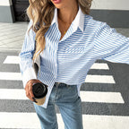 Damen Sportliche Bluse mit Streifen und Taschen EB