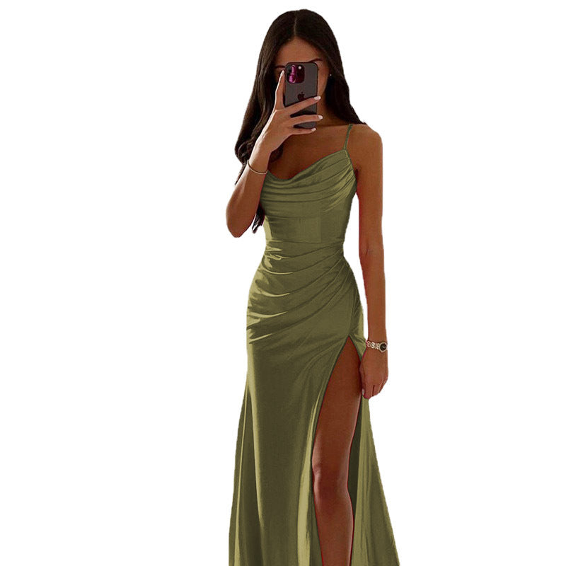 Damen Elegantes Maxikleid mit raffiniertem Drapé und hohem Schlitz EB