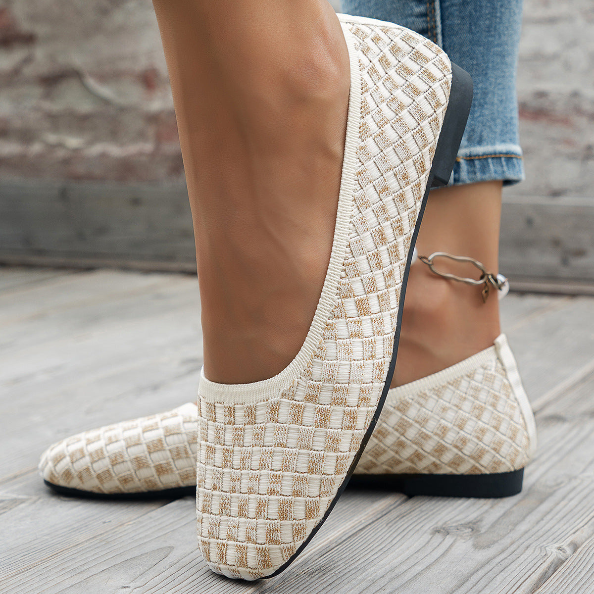Damen Bequeme Ballerinas mit trendigem Wabenmuster und elastischem Einstieg EB