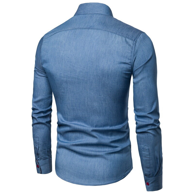Herren Denim Langarmhemd mit eleganten Kontrasten und modernem Schnitt EB