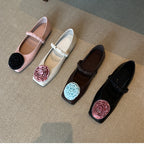 Damen Ballerina-Schuhe mit floralem Design und elegantem Riemen EB