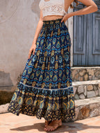 Damen Maxirock mit verspieltem Paisleymuster und Rüschendetails EB