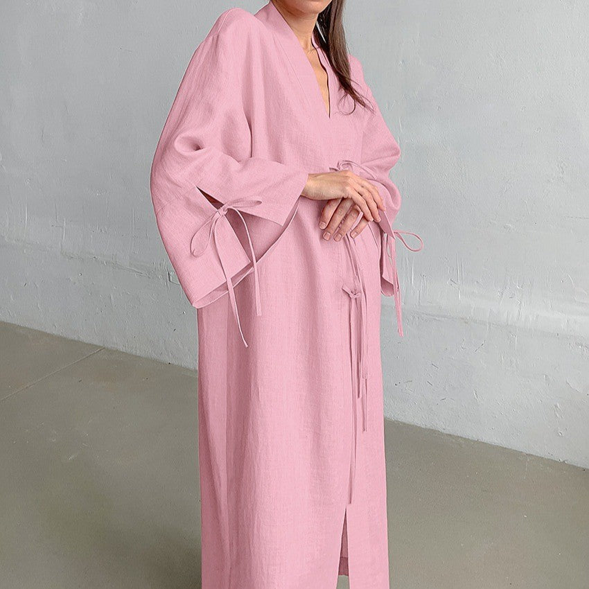 Damen Langärmliger Kimono-Robe mit seitlichem Bindeband EB