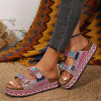 Damen Komfortable Riemchen-Sandalen mit kunstvollen Verzierungen und anpassbarem Riemendesign EB