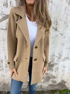 Damen Fleece-Mantel mit doppelter Knopfleiste und großem Revers EB