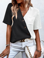 Damen Hemdbluse mit asymmetrischem Design und Knopfdetails EB