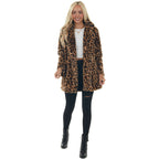 Damen Gemütliche Leopard-Fleecejacke mit offenem Kragen EB
