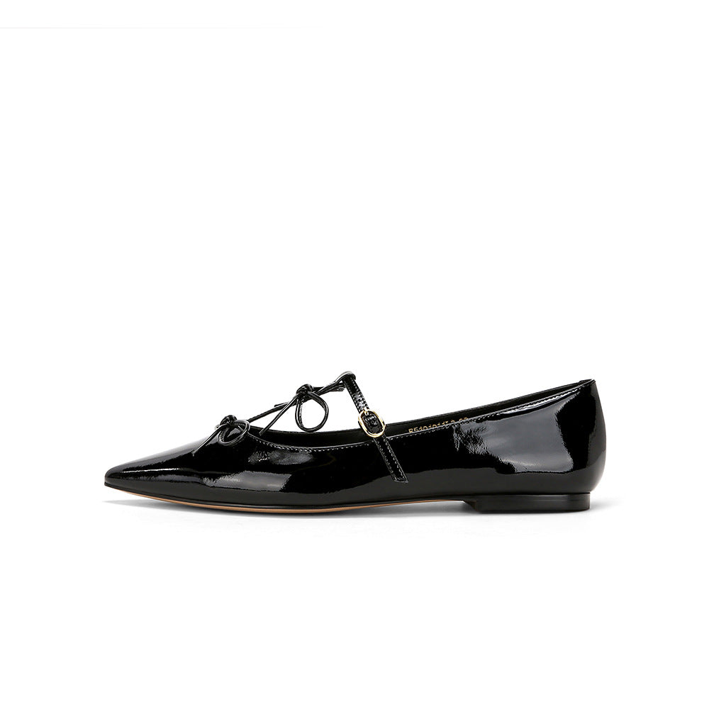 Damen Ballerina-Schuhe mit verspieltem Schleifendetail und eleganter Lackoberfläche EB