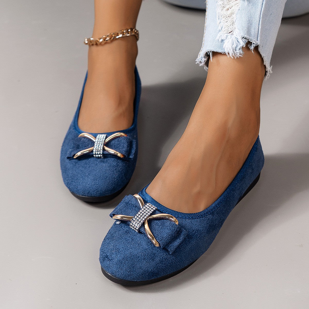 Damen elegante Ballerinas mit funkelndem Schleifen-Detail EB