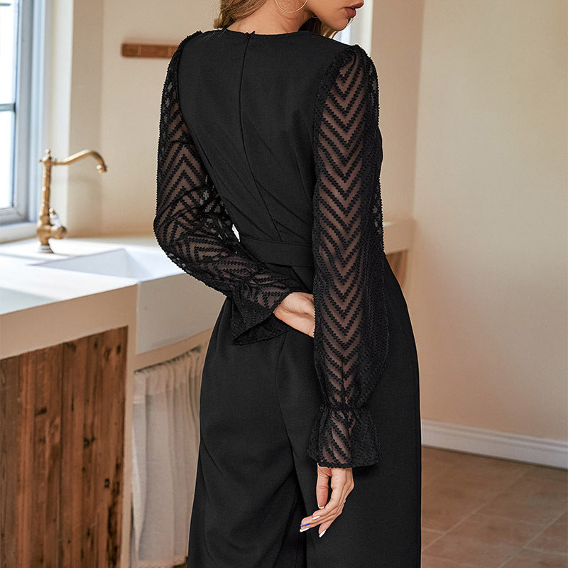 Eleganter Damen-Jumpsuit mit Off-Shoulder-Design und transparenten Ärmeln