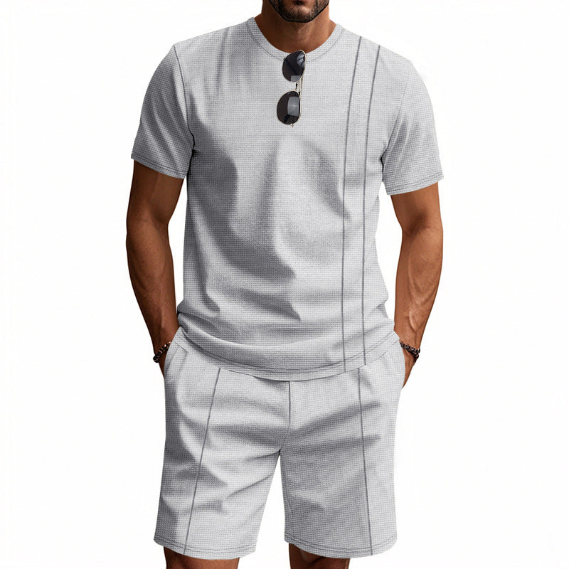 Herren-Set aus strukturiertem Jersey-Kurzarmhemd und passender Shorts mit Falten