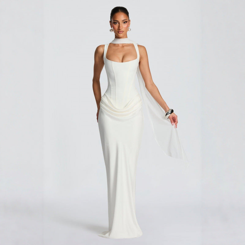 Damen Elegantes Maxi-Kleid mit raffinierten Drapierungen EB