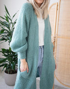Damen Oversized Strickmantel mit lässigem V-Ausschnitt und luftiger Maschenstruktur EB