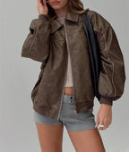 Damen Kunstleder Jacke im modernen Oversized-Stil EB
