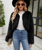 Damen Elegante und kuschelige Kurzjacke mit Kunstfell EB