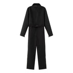 Damen-Utility-Overall mit hohem Kragen, Reißverschlüssen und Taillengürtel