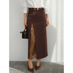 Damen Eleganter Maxirock mit transparentem Spitzeneinsatz und seitlichem Schlitz EB