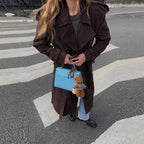 Damen Langer Trenchcoat aus weichem Wildlederimitat mit modischen Details EB