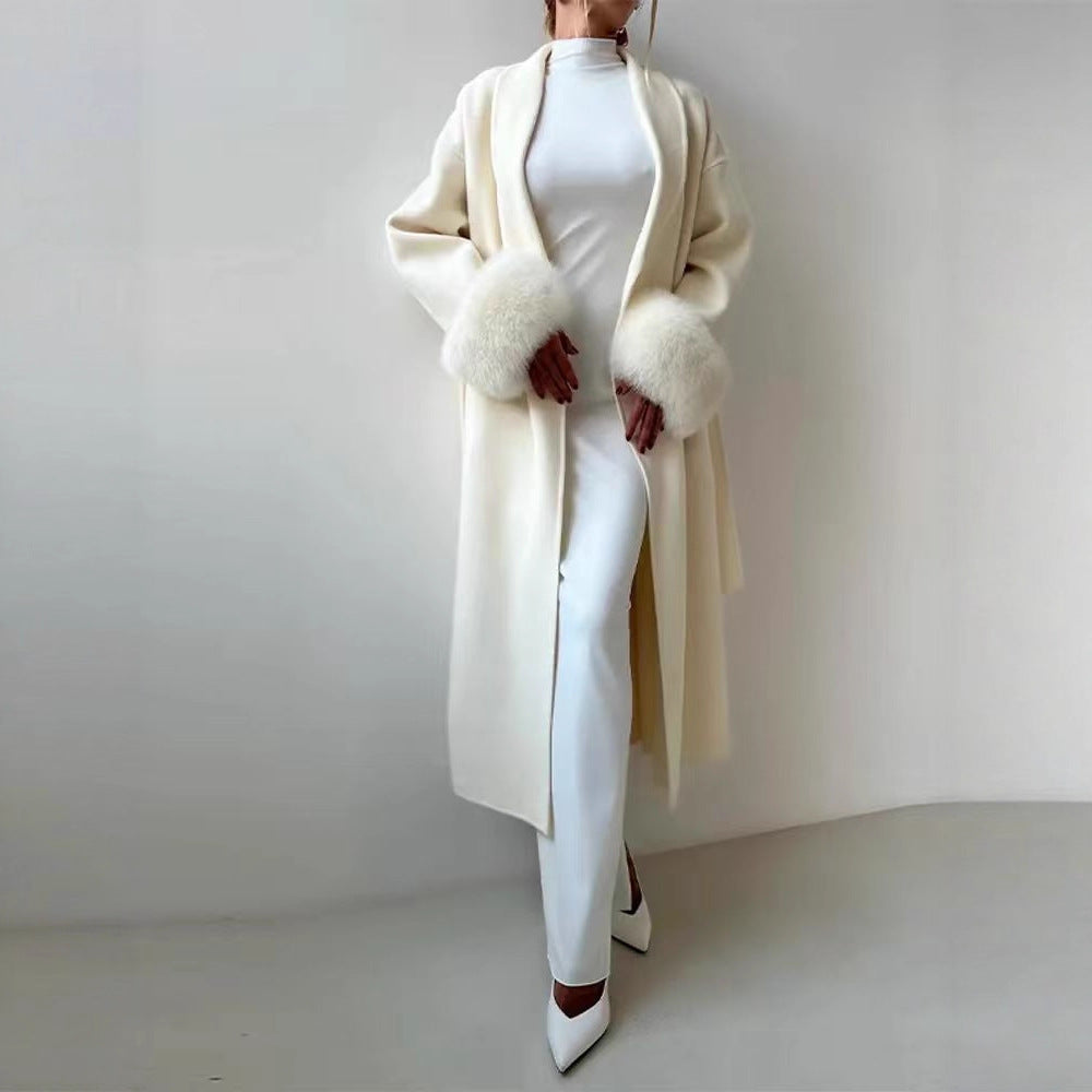 Damen eleganter, warmer Mantel mit luxuriösen Fellsärgen EB