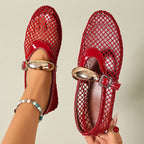 Damen Ballerinas mit modischem Netzdesign und dekorativem Riemchen EB
