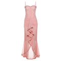 Damen Elegantes Maxikleid mit Rüschendetails und leicht transparentem Stoff EB