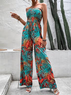 Damen One-Shoulder Jumpsuit mit floralem Design und elastischem Oberteil EB